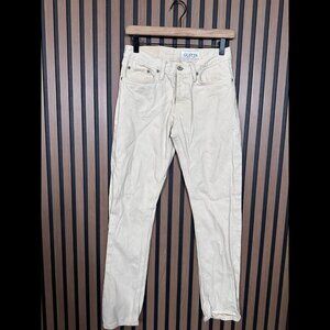 Gustin Jeans 28 x 30 Mens Ivory Flit Fit Raw Hem Button Fly Denim